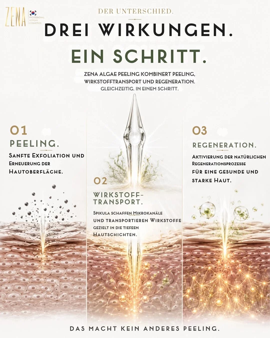 Drei Wirkungen des ZENA Algae Peelings