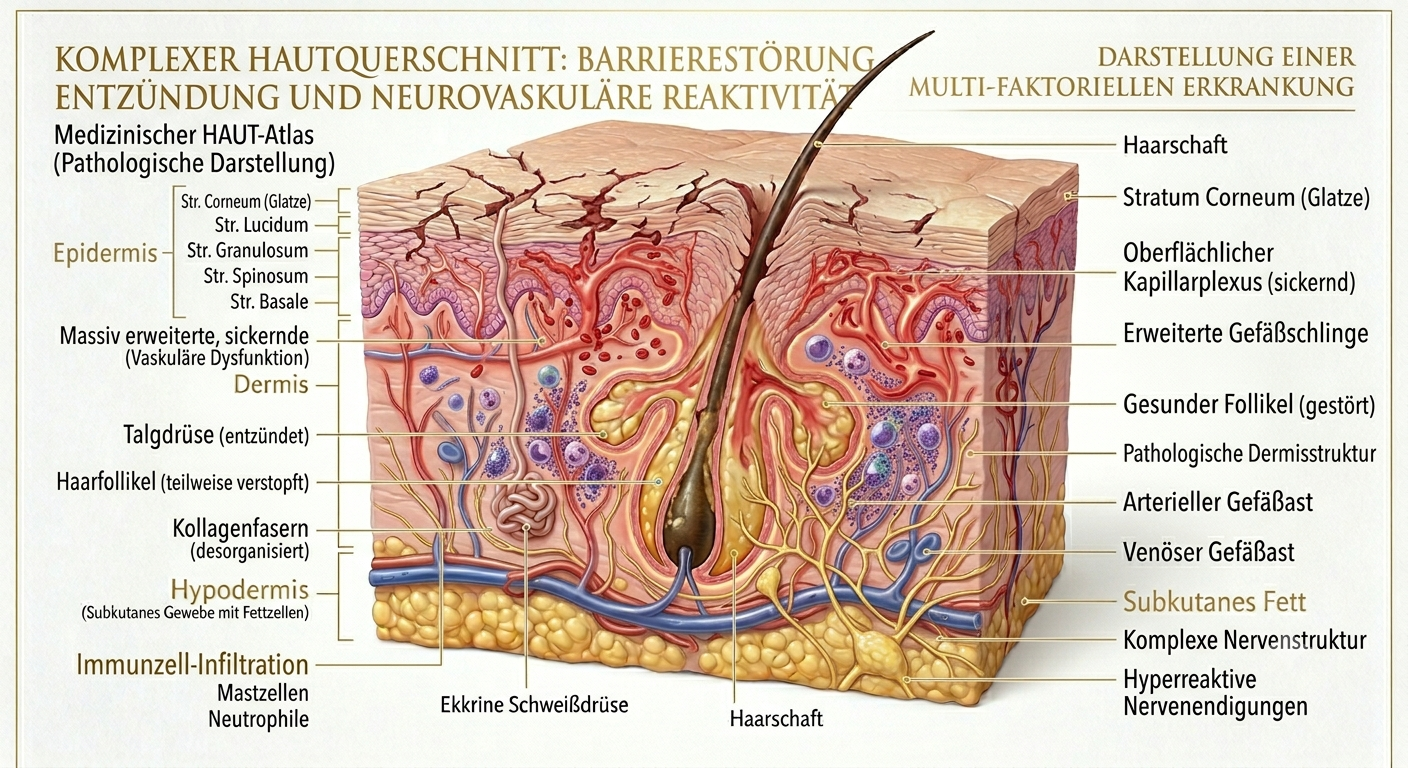 Komplexer Hautquerschnitt bei Rosazea